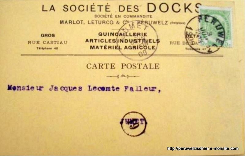 1 docks carte postale 1909 pour jumet